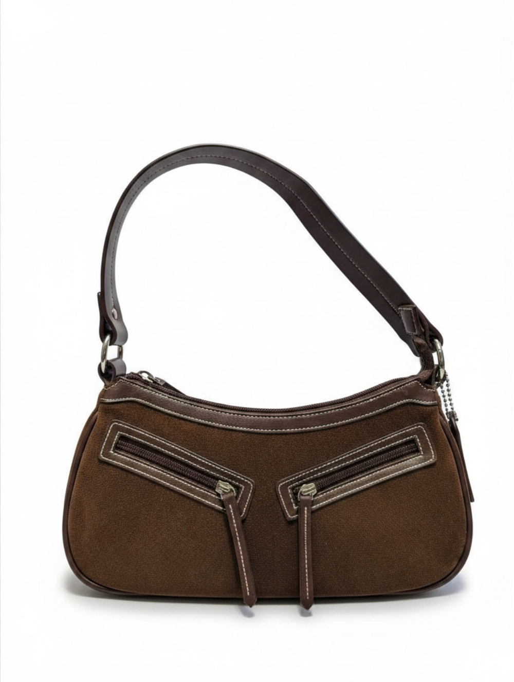 34. Vintage Alfred Sung Brown Shoulder Bag with Front Zip Accents